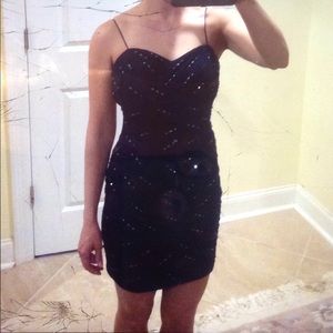 Navy formal mini dress with beading